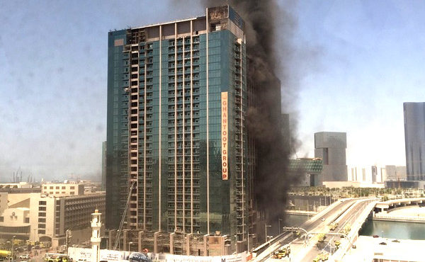 Flames Capture Abu Dhabi Tower Under Construction